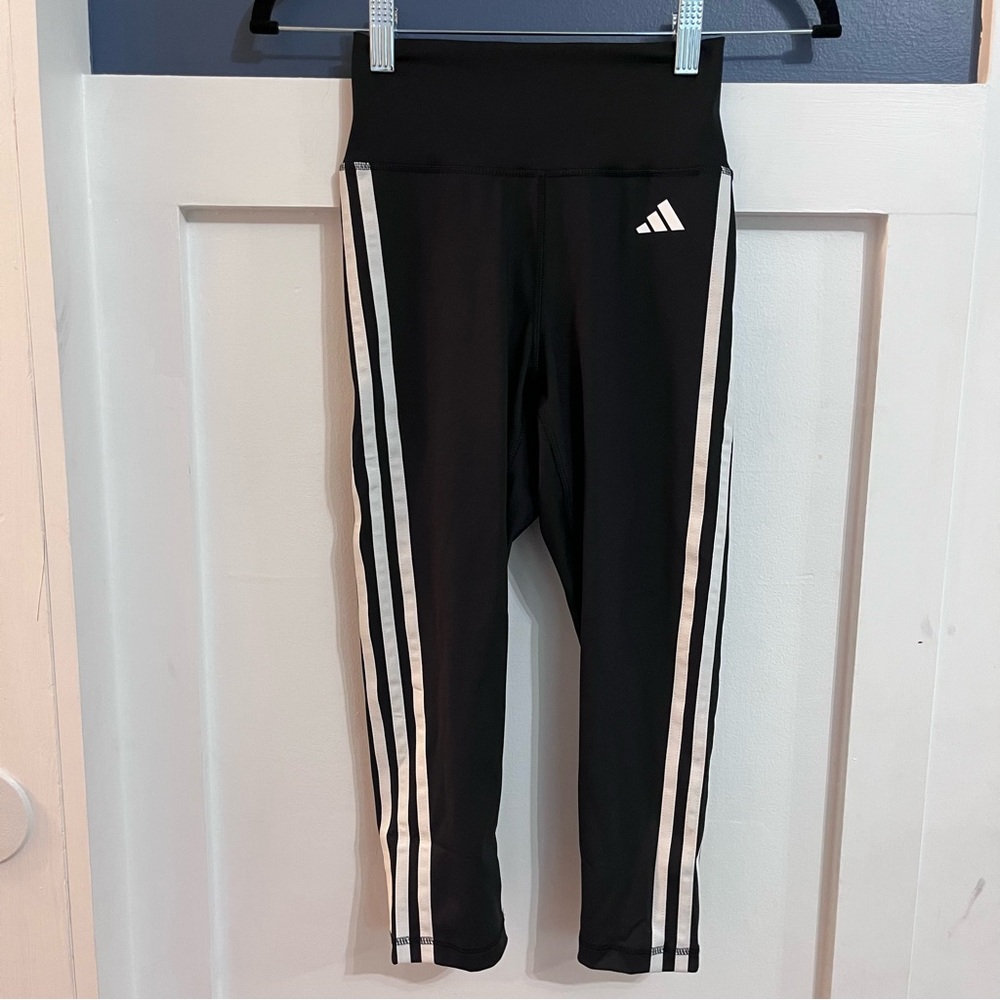 adidas Women's High Rise 3 Stripe 3/4 Style Tight Fit Leggings